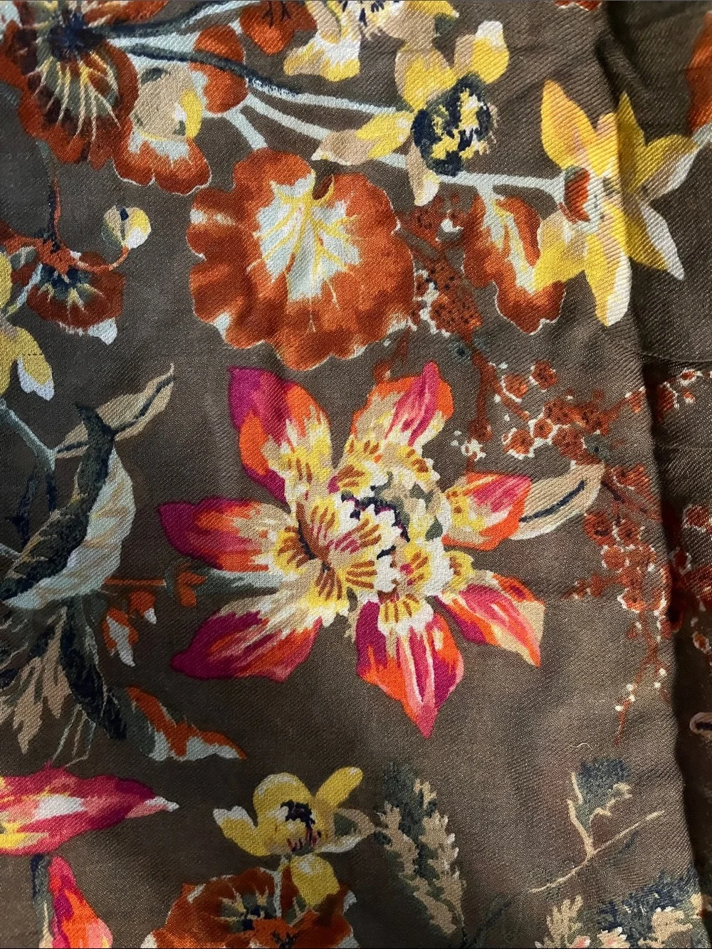 Talbots Floral Lightweight Women’s Scarf - Army Green with Pink, Yellow & Orange